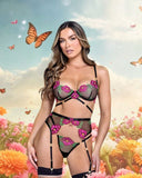 Peony Paradise 3-Piece Garter Bra Set