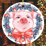 Pig in Christmas Wreath Ornament