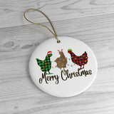 Plaid Rooster Merry Christmas Ornament