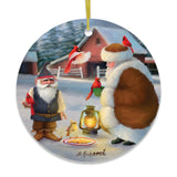 Santa's Cardinals Folksy Christmas Ornament