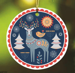 Scandinavian Folk Deer Christmas Ornament, Ethnic Boho Tree Gift