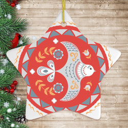 Scandinavian Bird Christmas Ornament, Ethnic Classic Folklore, 2D Illustration