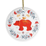 Scandinavian Folk Bear Ornament, Ethnic Floral Elegant Nature Design