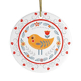 Scandinavian Yellow Bird Christmas Ornament, Ethnic Floral Pattern, Folk Illustration