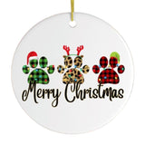 Cat Paw Plaid Prints Merry Christmas Ornament