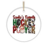 Santa’s Favorite Hockey Player Christmas Plaid Ornament