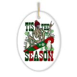 Tis the Season Snowboarding Theme Christmas Ornament, Winter Athlete Funny Skeleton