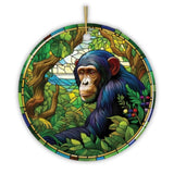 A Primate Safari Chimpanzee Stained Glass Style Ceramic Ornament, African Animals Christmas Gift and Decor