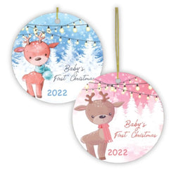 Baby's First Christmas Reindeer Girl and Boy Christmas Ornament