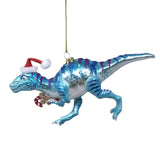 Christmas Theme Dinosaur Raptor Glass Ornament