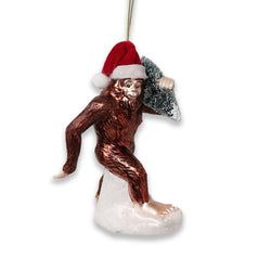 Holiday Forest Dweller Bigfoot Glass Christmas Ornament, Yeti and Sasquatch Tree Thief