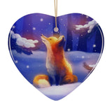 Fox in Snow Forest Ornament, Majestic Illustration Fairytale, Anime Nature