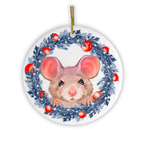 Watercolor Cute Christmas Rat Ornament