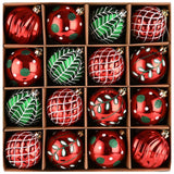 Festive Christmas Ornament Bundle, 16 Red and Green Glittered Baubles