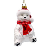 Classic White Polar Bear Glass Christmas Ornament