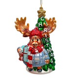 Cozy and Cute Sweater Moose Glass Christmas Ornament, Farmhouse Elk Tree Decoration