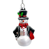 Dapper Gentleman Snowman Glass Christmas Ornament, Refined Handblown Holiday Tree Decor