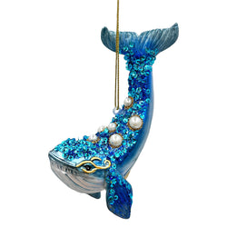 Dazzling Blue Whale Glass Ornament, Glitter and Rhinestones Christmas Decor