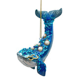 Dazzling Blue Whale Glass Ornament, Glitter and Rhinestones Christmas Decor