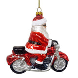 Motorcycle Santa Cruising Glass Christmas Ornament, Biker Gift