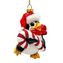 Penguin with Candy Glass Christmas Ornament, Arctic Bird Classic Tree Decoration