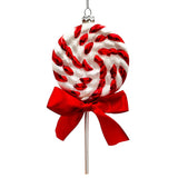 Red Swirl Candycane Lollipop Glass Christmas Ornament