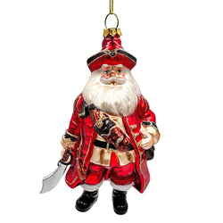 Santa Pirate Glass Christmas Ornament, Sea Sailer Bandit Unique Tree Decor