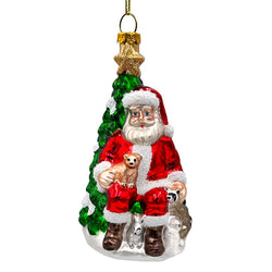 Santa with Woodland Animals Glass Christmas Ornament, Handblown Tree Decor