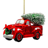 Traditional Red Truck with Ornamental Tree Glass Christmas Ornament