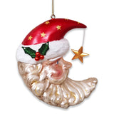 Celestial Crescent Moon Santa Glass Christmas Ornament