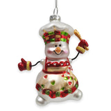 Cheerful Holiday Snowman Chef Glass Christmas Ornament