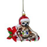 Sloth and Candy Cane Glass Christmas Ornament