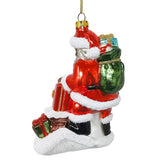 Black Santa and His List Glass Christmas Ornament, African American Tree Decor