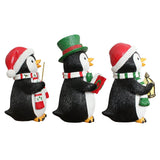 Caroling Penguin Trio Set of Christmas Figurines, 6" Winter Holiday Statue Set of Three