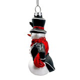 Dapper Gentleman Snowman Glass Christmas Ornament, Refined Handblown Holiday Tree Decor