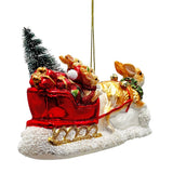 Enchanting Hare and Sleigh Glass Christmas Ornament, Elegant Hand Blown Tree Decor