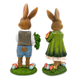 Harvest and Bloom Country Bunny Pair Figurine, 8" Rabbit Garden Statue Set