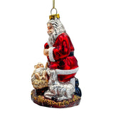 Innocent Santa and Baby Jesus Handblown Glass Christmas Ornament, Nativity Christian Holiday Decor