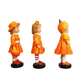 Inviting Pumpkin Girl Trio Set of Figurines, 6" Victorian Autumn Fall and Halloween Table Decoration