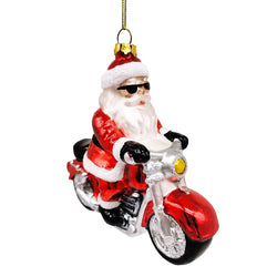 Motorcycle Santa Cruising Glass Christmas Ornament, Biker Gift