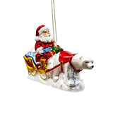 Polar Bear Santa Sleigh Glass Christmas Ornament, Exquisite Handblown Tree Decor