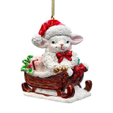 Sleigh-Borne Animal Ensemble Set of 5 Christmas Ornaments, Horse, Goat, Pig, Donkey, and Duck