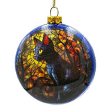 Witch and Black Cat Stained Glass Handblown Ornament, Spooky Halloween and Christmas Tree Decor