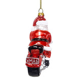 Motorcycle Santa Cruising Glass Christmas Ornament, Biker Gift