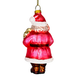 Pink Santa with Sceptor and Flowers Glass Christmas Ornament, Retro Tree Decor