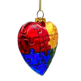 Sentimental Autism Heart Puzzle Glass Christmas Ornament, Autistic Child Parent Gift