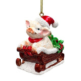 Sleigh-Borne Animal Ensemble Set of 5 Christmas Ornaments, Horse, Goat, Pig, Donkey, and Duck