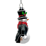 Dapper Gentleman Snowman Glass Christmas Ornament, Refined Handblown Holiday Tree Decor