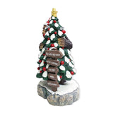 Whimsical Bigfoot Behind Christmas Tree Figurine, 7.5" Funny Holiday Yeti LED Statue, He Sees You When You're Sleeping