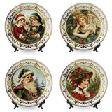 Victorian Elegance Set of 4 Plates with Real Gold Trim, Holiday Christmas Red and Green Tableware Collection